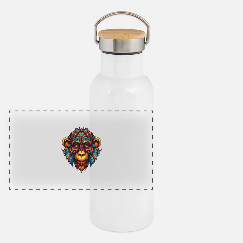 Portrait de singe Gourde isotherme avec bouchon en bambou