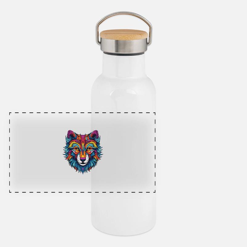 Wolf Portrait Panorama Thermosflasche mit Bambusdeckel