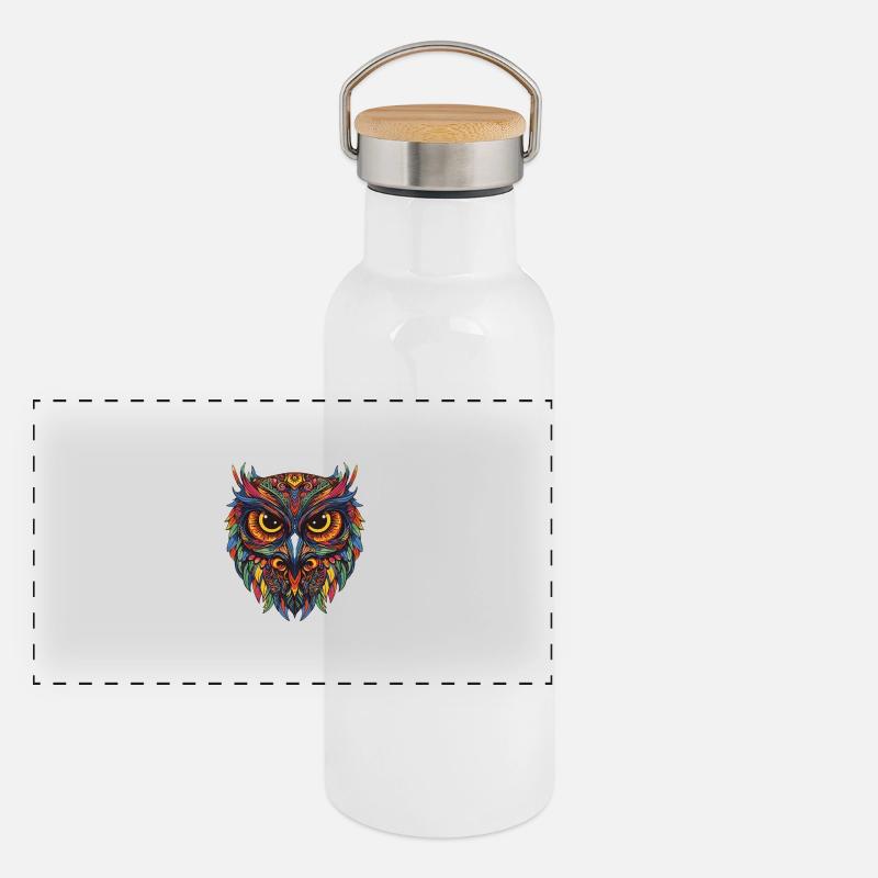 Owl Portrait Panoramic Thermal Bottle with Bamboo Lid