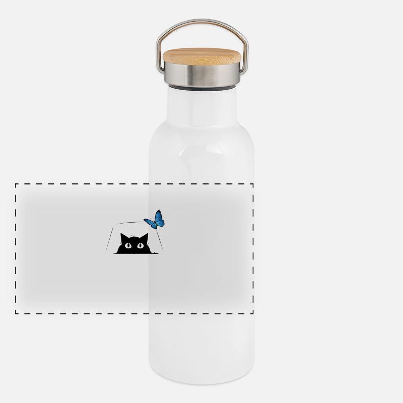 Chat mignon et papillon bleu Chat mignon Gourde isotherme avec bouchon en bambou