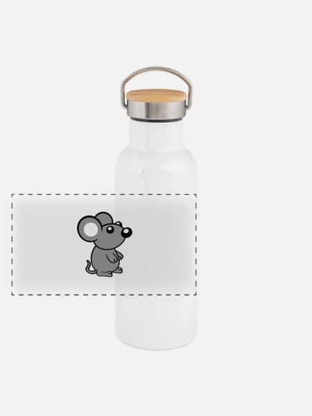 Maus Mäuschen Süße Kleine Ratte Nager Freundlich - Panorama Thermosflasche mit Bambusdeckel - Weiß - Vorne