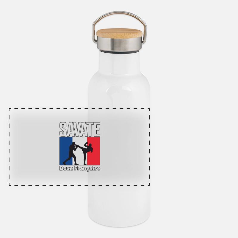 Instructeur Savate Arts Martiaux Français Kickboxing Gourde isotherme avec bouchon en bambou