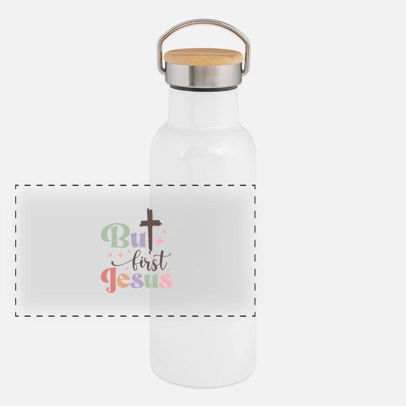 But first Jesus Panorama Thermosflasche mit Bambusdeckel