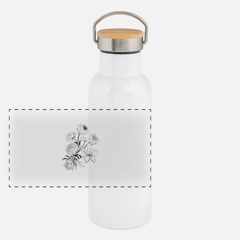 Bouquet Illustration for Nature Lovers Panoramic Thermal Bottle with Bamboo Lid