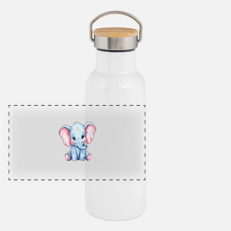 Mignon petit éléphant bleu dessin animé Gourde isotherme avec bouchon en bambou