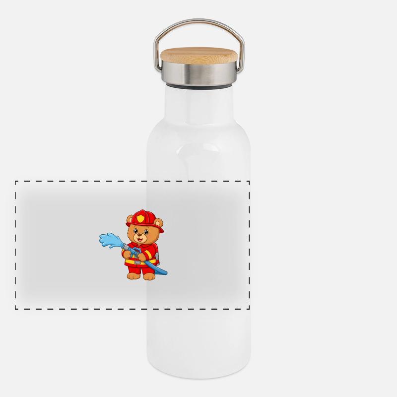 Teddy bear firefighter with hose Panoramic Thermal Bottle with Bamboo Lid