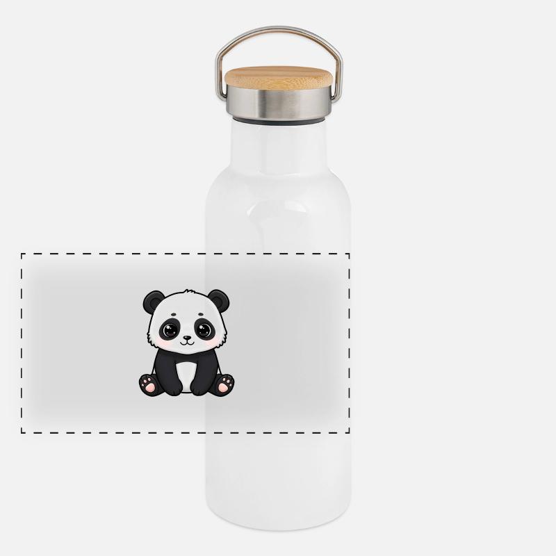 Dessin animé animalier Panda Gourde isotherme avec bouchon en bambou