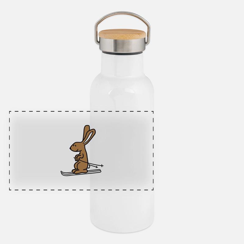 lapin ski lapin ski hiver ski neige Gourde isotherme avec bouchon en bambou