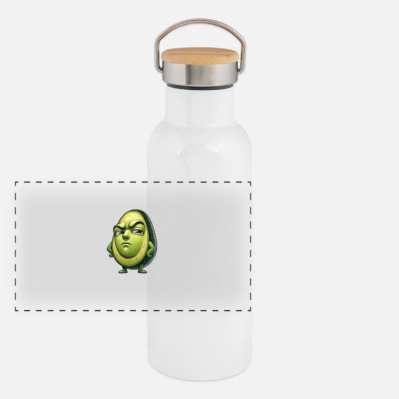Skeptical Avocado Cartoon Ironic Funny Panoramic Thermal Bottle with Bamboo Lid