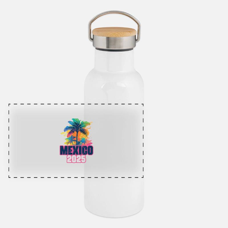 Mexiko 2025 Urlaub Palmen Panorama Thermosflasche mit Bambusdeckel