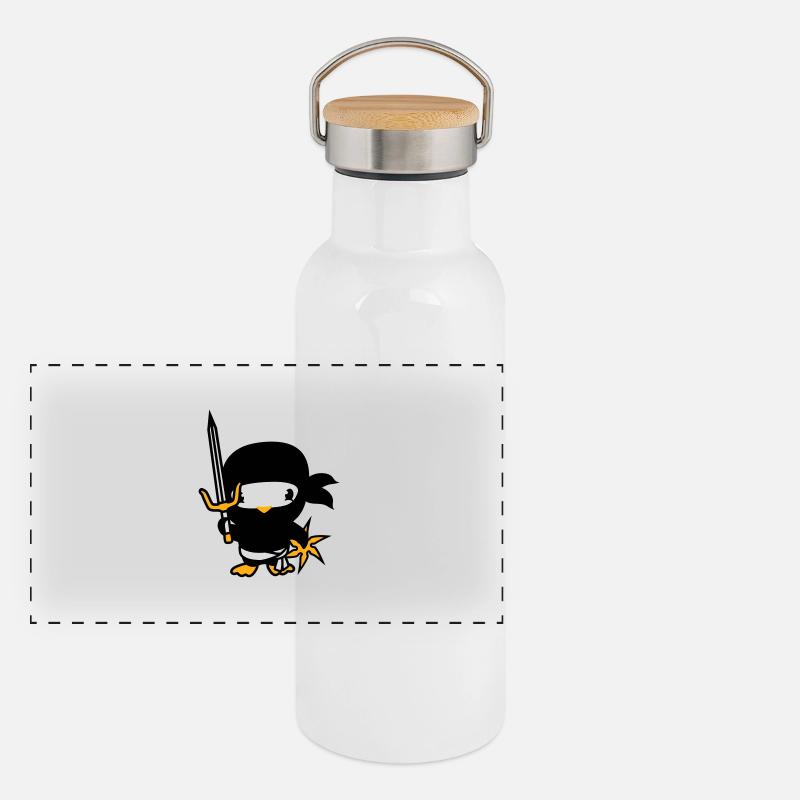 Bird Ninja Fighter Assassin Sword Ninja Star Panoramic Thermal Bottle with Bamboo Lid