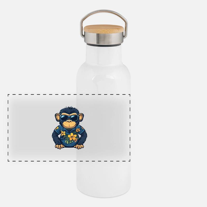 Affe Comic Cool Sommer Panorama Thermosflasche mit Bambusdeckel