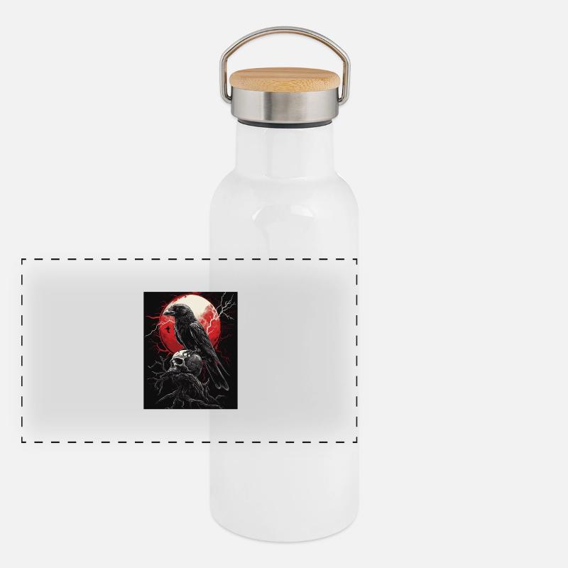 Corbeau Crâne Lune Gothique Noir Corbeau Gourde isotherme avec bouchon en bambou