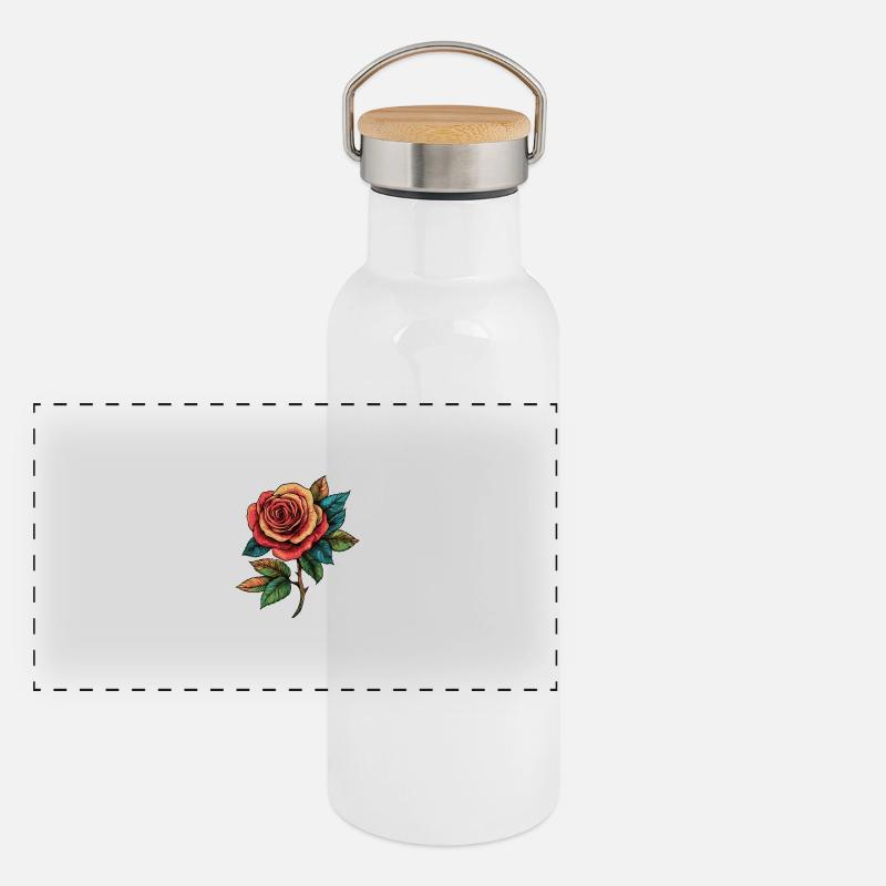 Fleur de rose Gourde isotherme avec bouchon en bambou