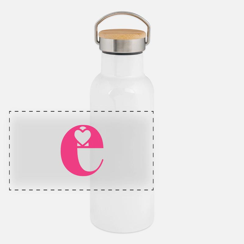 Lettre e Lettre initiale avec coeur Gourde isotherme avec bouchon en bambou