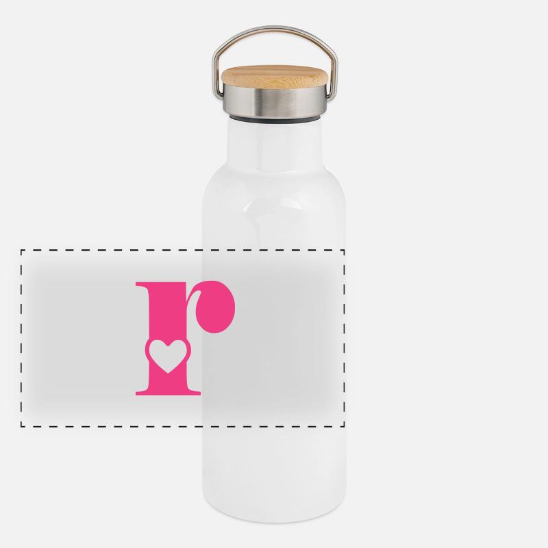 Lettre r lettre initiale avec coeur Gourde isotherme avec bouchon en bambou
