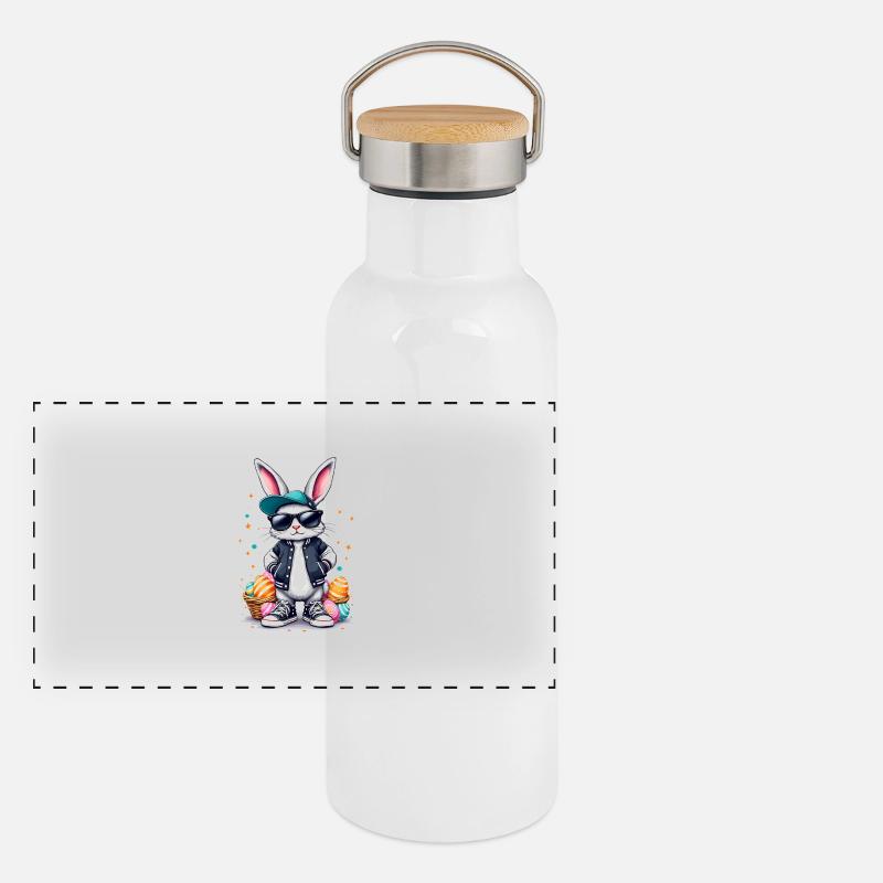 Lapin élégant avec panier de Pâques Gourde isotherme avec bouchon en bambou