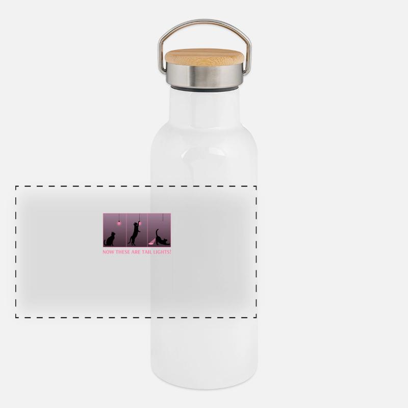 Funny Cat Eating Lightbulb Glowing Butt Tail Light Panoramic Thermal Bottle with Bamboo Lid