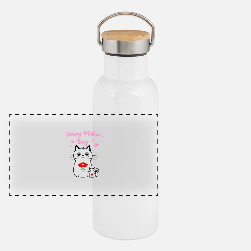 Katze und ihr Kätzchen, Muttertag Panorama Thermosflasche mit Bambusdeckel
