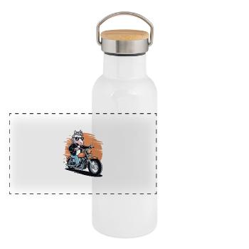 Motard Licorne Rocker Licorne Moto Heavy Metal - Gourde isotherme avec bouchon en bambou - blanc - Devant