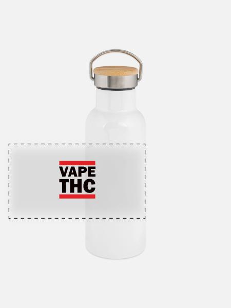Vape THC - Gourde isotherme avec bouchon en bambou - blanc - Devant