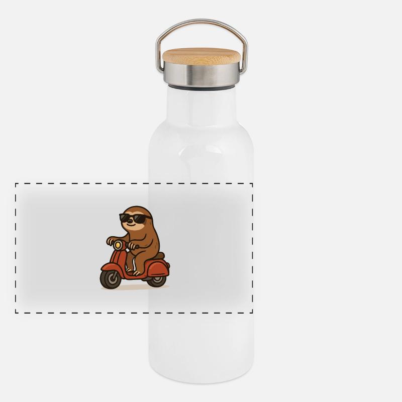 faultier moped Panorama Thermosflasche mit Bambusdeckel