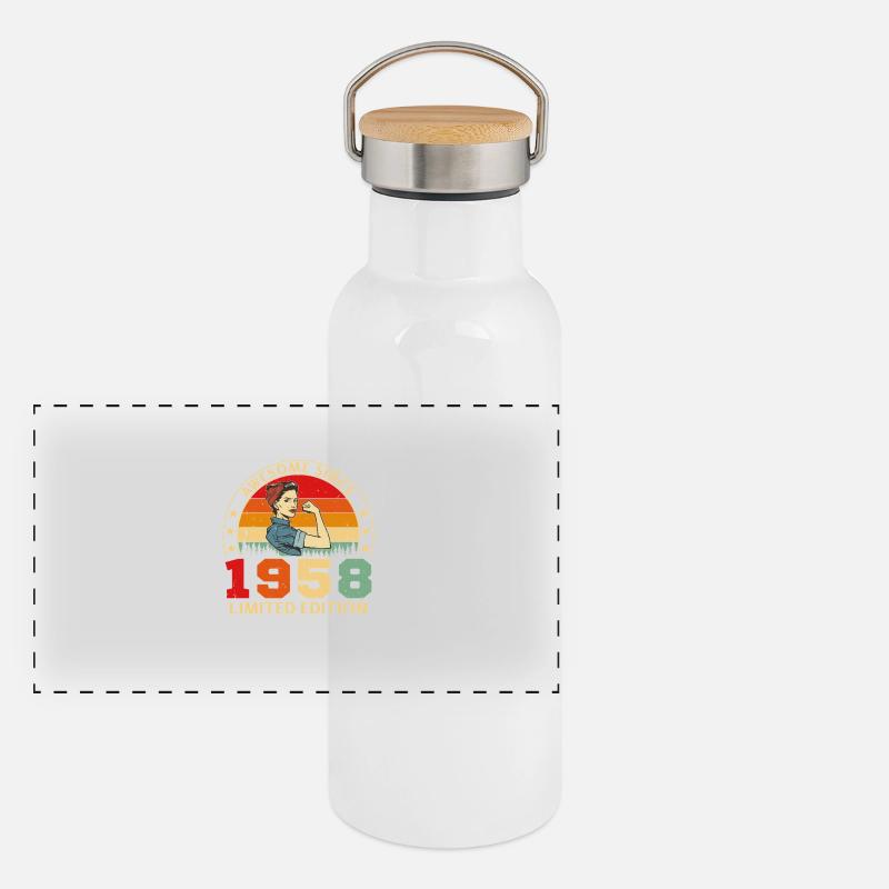 1958 Vintage Retro Geburtstagsgeschenk Panorama Thermosflasche mit Bambusdeckel