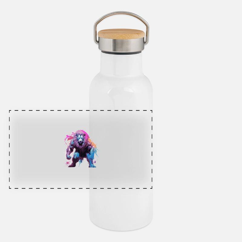 Löwe Muskeln Panorama Thermosflasche mit Bambusdeckel