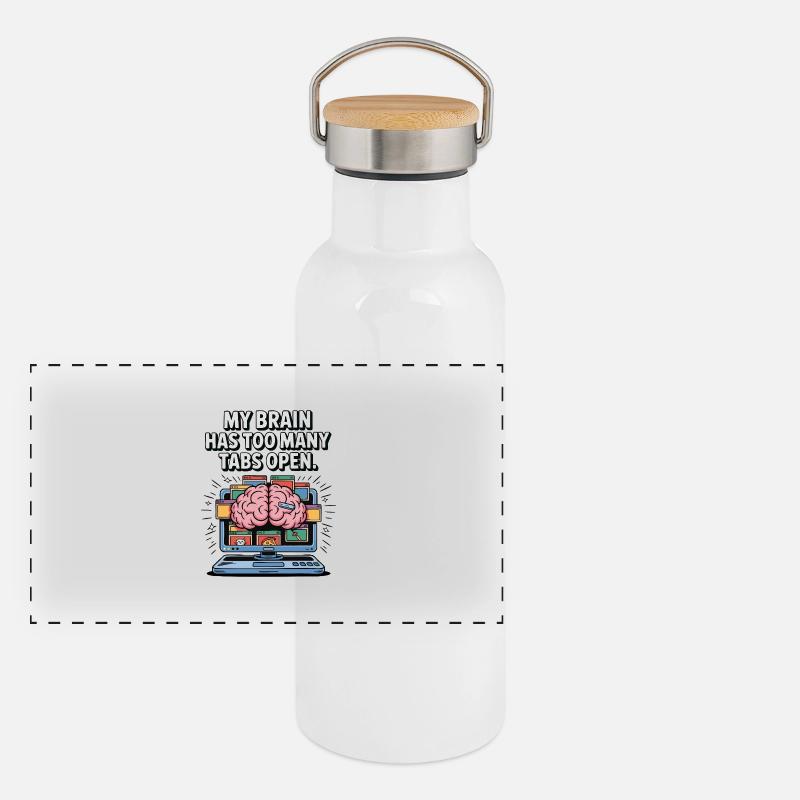 Too Many Tabs – ADD Brain Cartoon Design Panoramic Thermal Bottle with Bamboo Lid