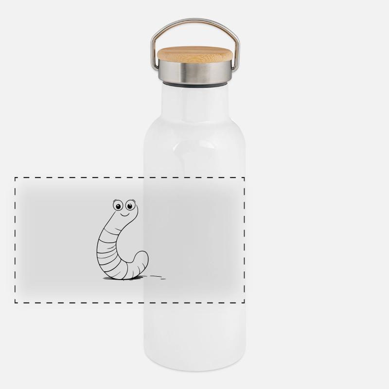 Chubby worm as vector graphic Panoramic Thermal Bottle with Bamboo Lid