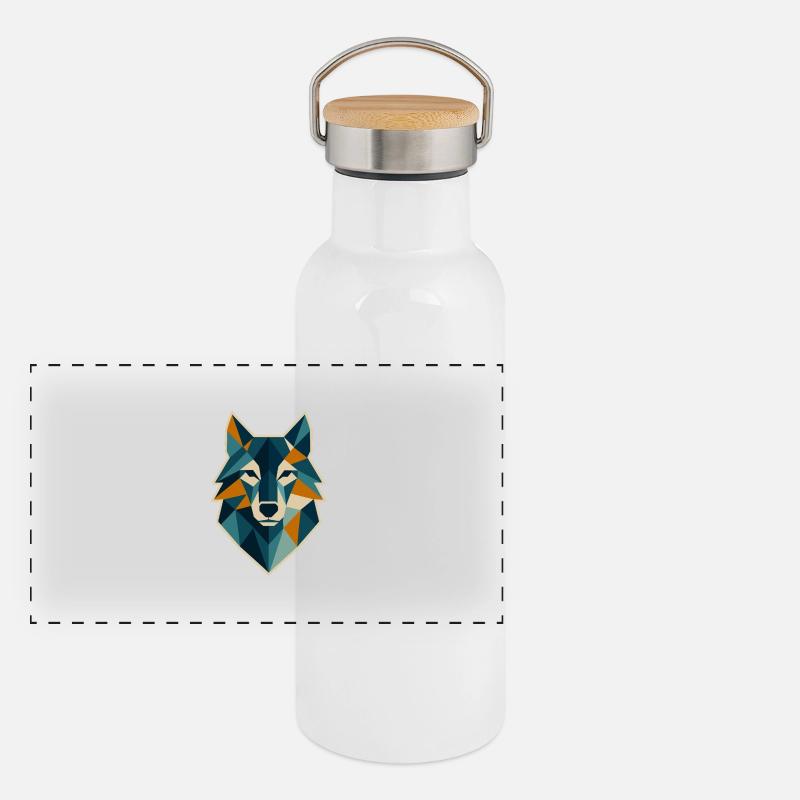 Geometric Wolf Head Polygon Style Panoramic Thermal Bottle with Bamboo Lid