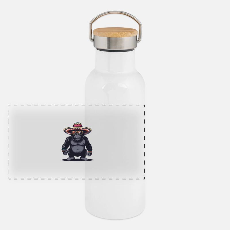 Gorilla Comic Funny Sombrero Panoramic Thermal Bottle with Bamboo Lid