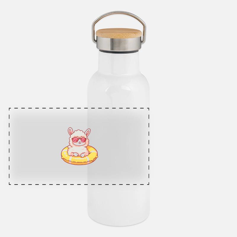 Alpaka Llama Comic Cool Panorama Thermosflasche mit Bambusdeckel