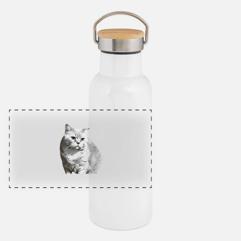 British Shorthair Chat Blanc Chat Chat Blanc Chaton Gourde isotherme avec bouchon en bambou