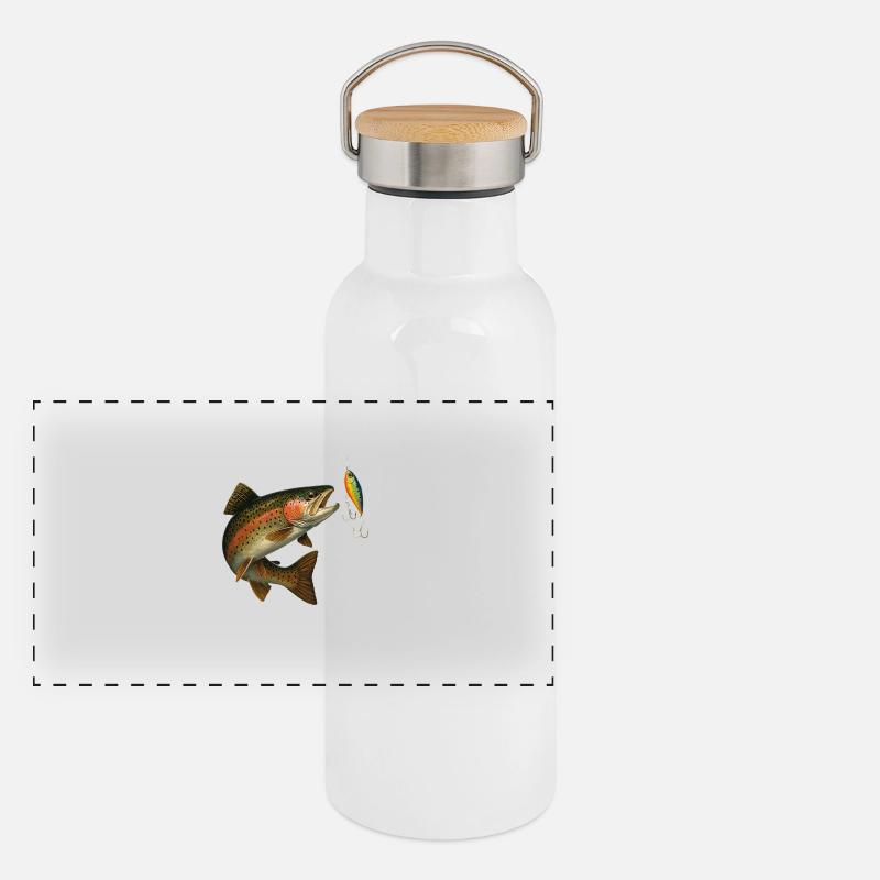 Conception de morsures de truite – Trout & Wobbler Scene Gourde isotherme avec bouchon en bambou