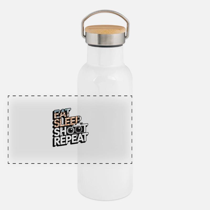 Eat Sleep Shoot Repeat Shirt Panorama Thermosflasche mit Bambusdeckel