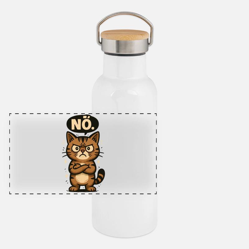 Statement Katze Nein Einfach Nö Kein Bock Panorama Thermosflasche mit Bambusdeckel