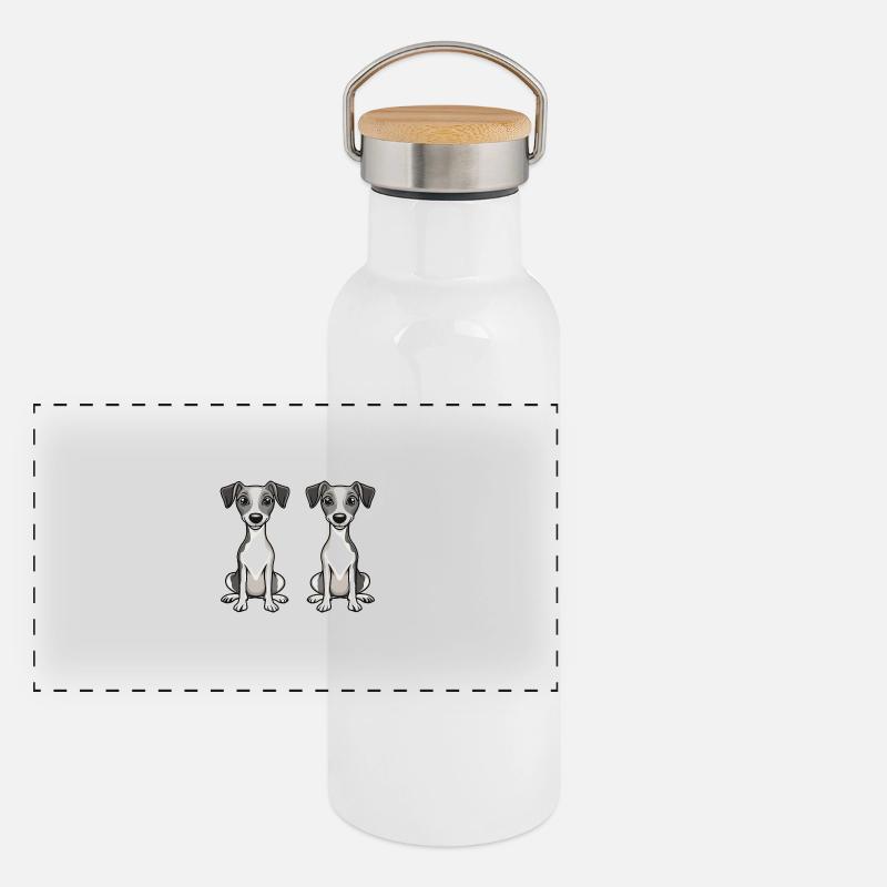Whippet Hund Comic Panorama Thermosflasche mit Bambusdeckel