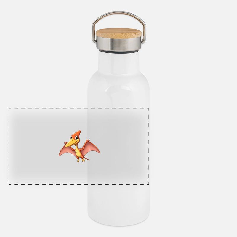 Dino Cartoon Pterodactylus Panorama Thermosflasche mit Bambusdeckel