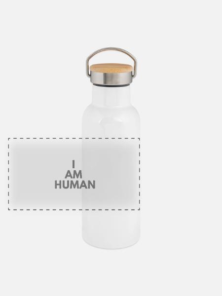 I am human - Panorama Thermosflasche mit Bambusdeckel - Weiß