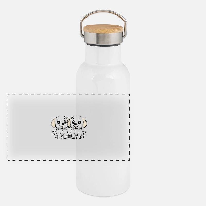 Labrador Hund Comic Panorama Thermosflasche mit Bambusdeckel