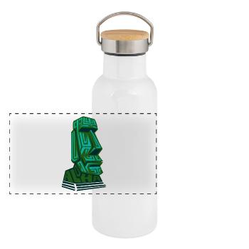Aloha Moai Tiki Steinkopf Osterinsel vintage green - Panorama Thermosflasche mit Bambusdeckel - Weiß - Vorne