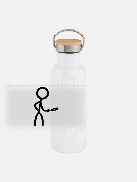 Stickman mit Lupe - Panorama Thermosflasche mit Bambusdeckel - Weiß