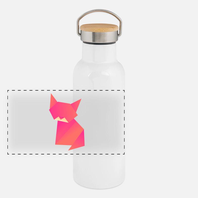 Katze Origami Polygon - Panorama Thermosflasche mit Bambusdeckel - Weiß