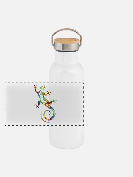 GECKO abstrakt bunt - Panorama Thermosflasche mit Bambusdeckel - Weiß