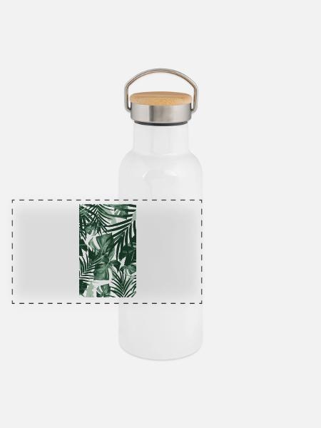 Tropical Leaves - Panorama Thermosflasche mit Bambusdeckel - Weiß - Vorne