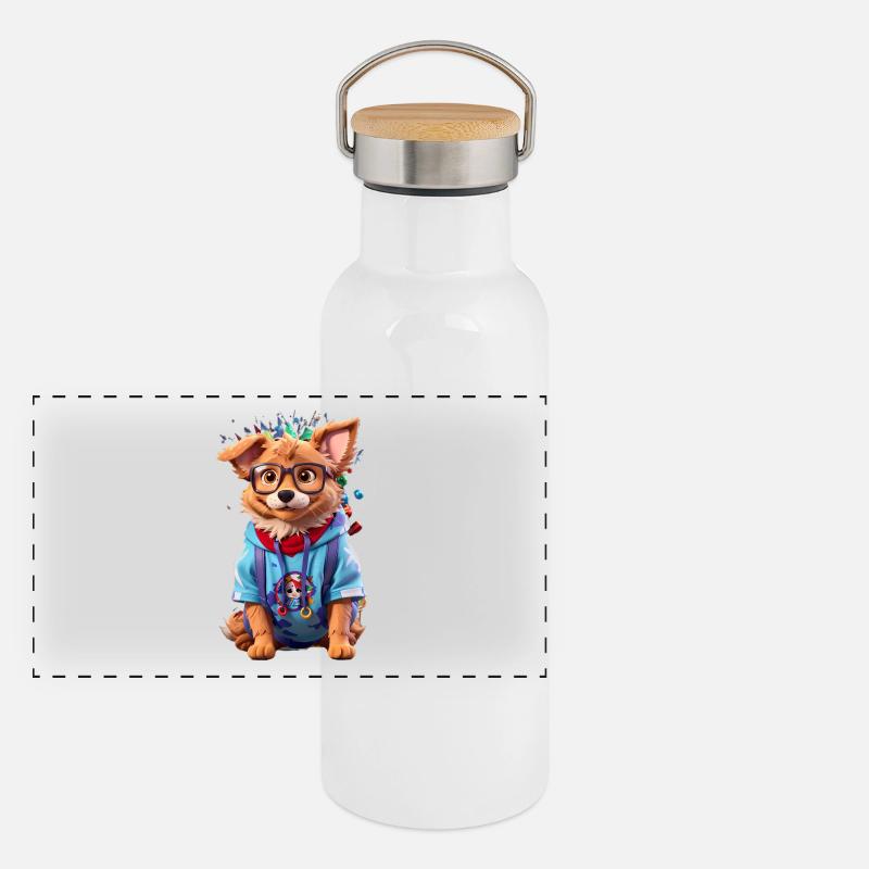 Süßer Hund Panorama Thermosflasche mit Bambusdeckel