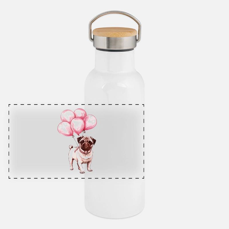 Pug with balloons Panoramic Thermal Bottle with Bamboo Lid