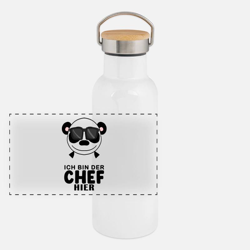 Chef Spruch Anführer Panda Motiv Panorama Thermosflasche mit Bambusdeckel
