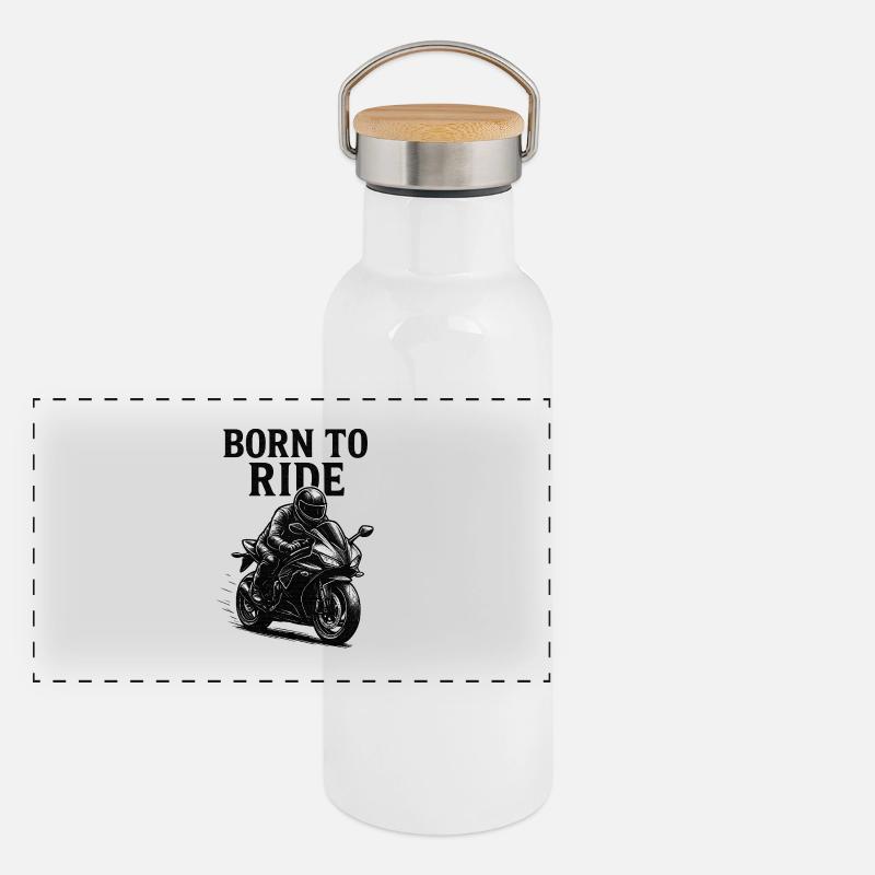 Born to Ride Panorama Thermosflasche mit Bambusdeckel
